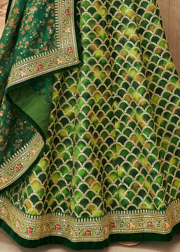 Shades Of Green Art Silk Lehenga Choli with Thread, Zari,Dori & Sequins work