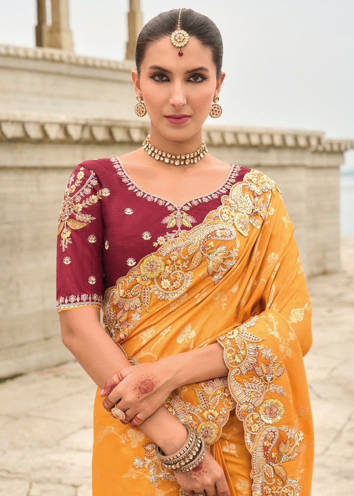 Orange Viscose Tissue Silk Saree