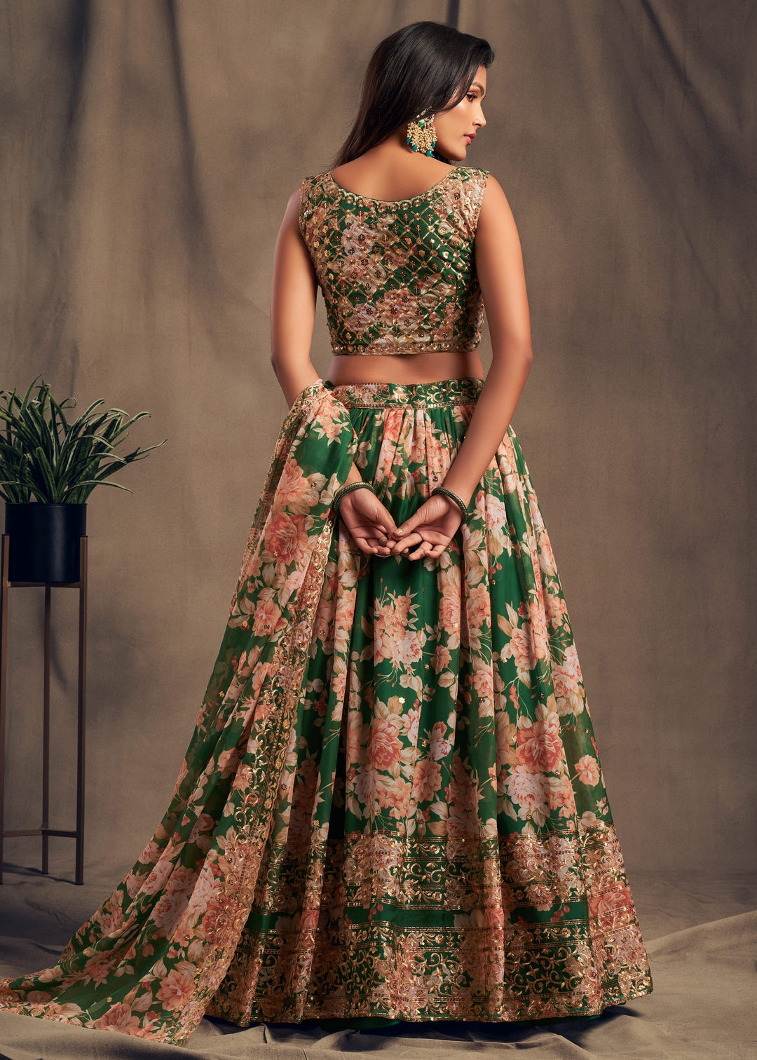 Green Organza Lehenga with Dupatta