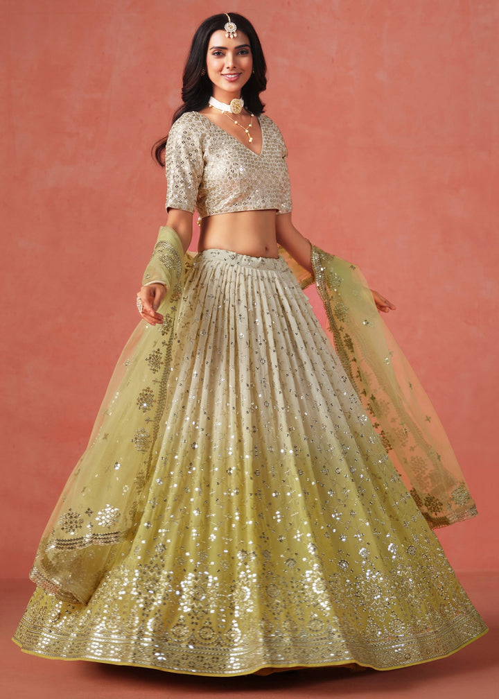 Yellow Sequins Zari Embroidered Work Georgette Lehenga