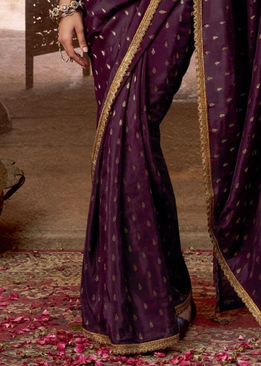 Burgandi Viscose Crepe Silk Saree