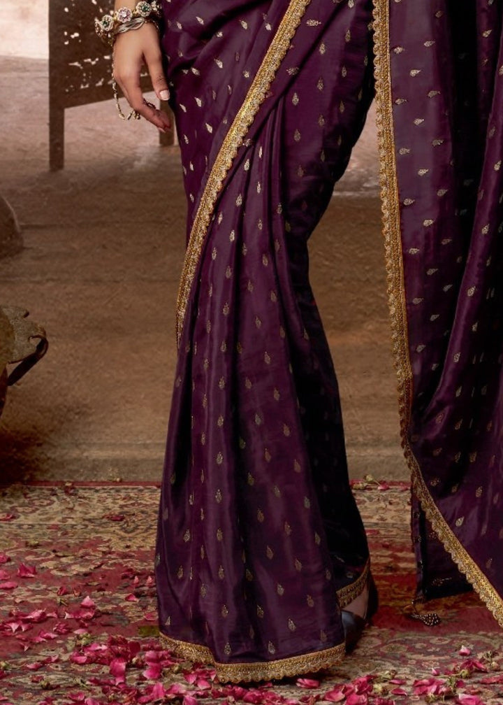 Burgandi Viscose Crepe Silk Saree