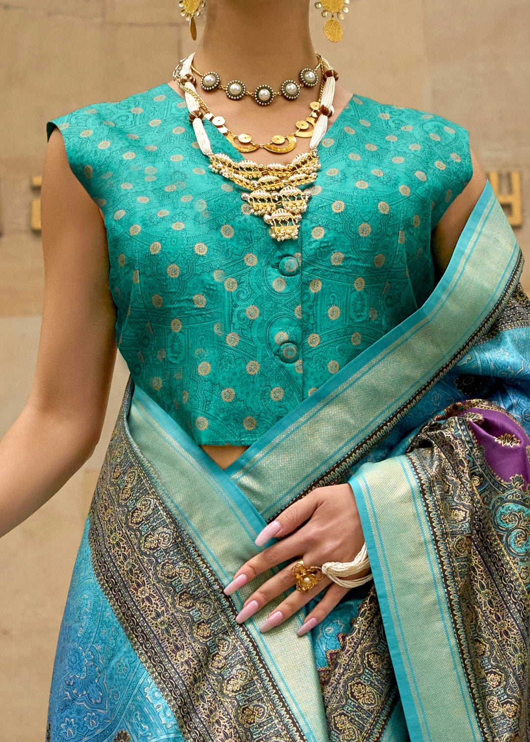 Light Blue Poly Viscose Silk Saree