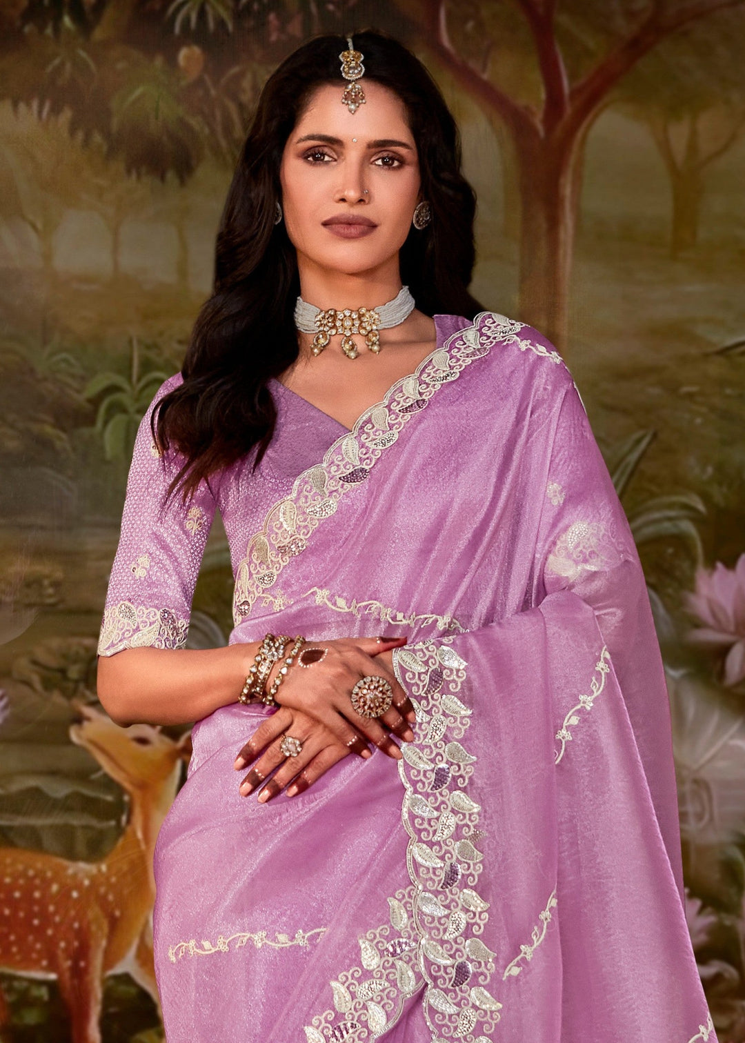 Lavender Purple Cotton Silk Saree