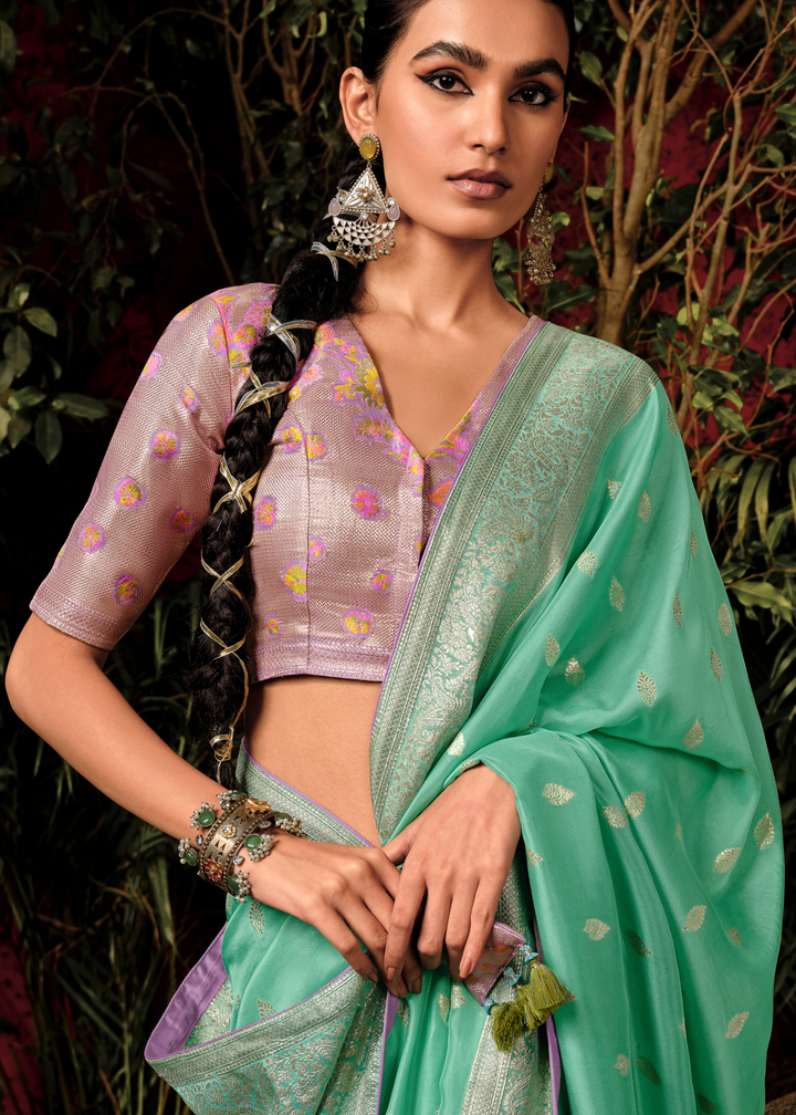 Cool Green Zari Woven Dola Silk Saree with Designer Pallu