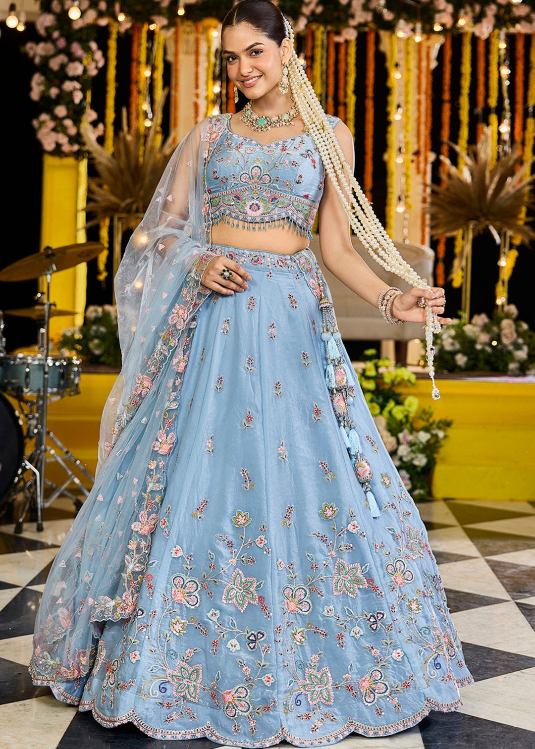 Sky Satin Silk Lehenga Choli
