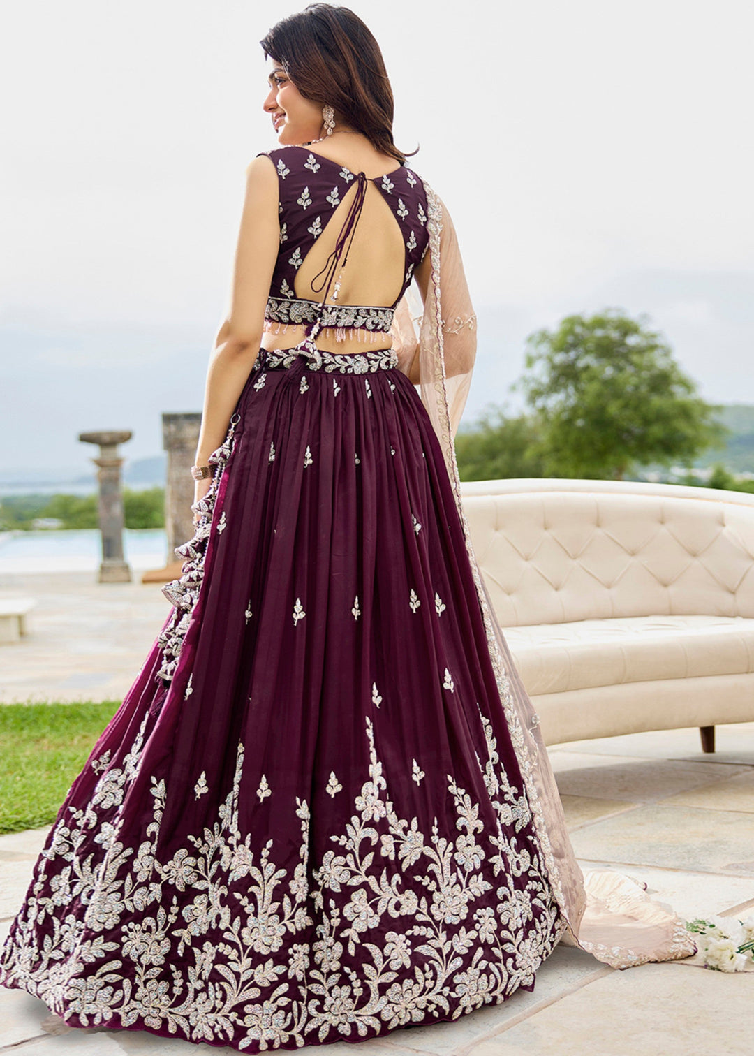 Wine Satin Silk Lehenga Choli