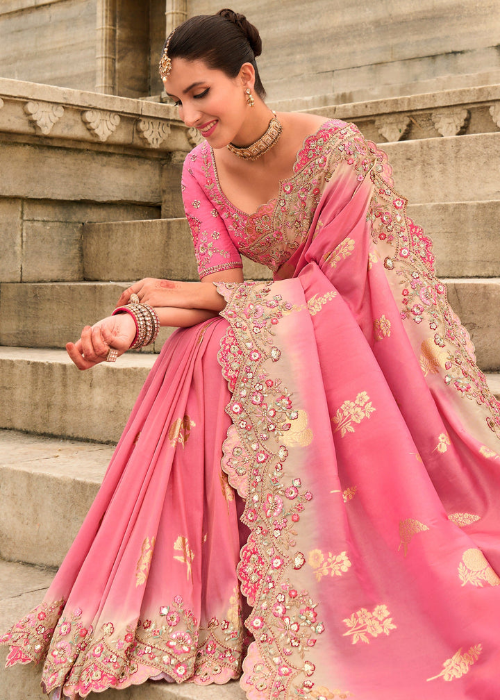 Blush Pink Viscose Tissue Silk Saree