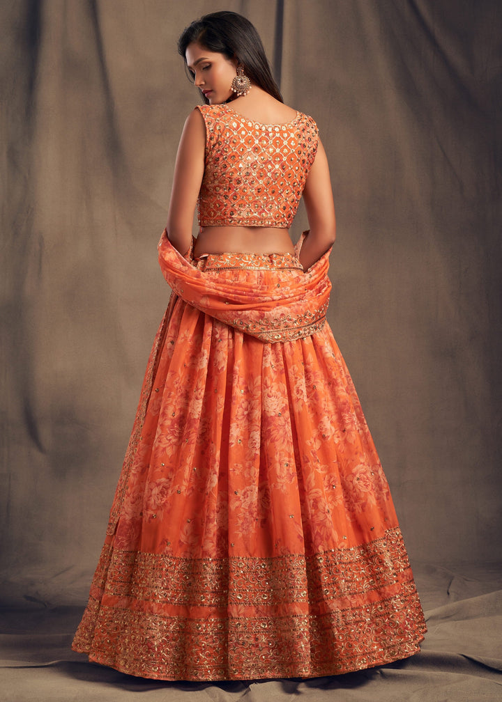 Orange Organza Lehenga with Dupatta