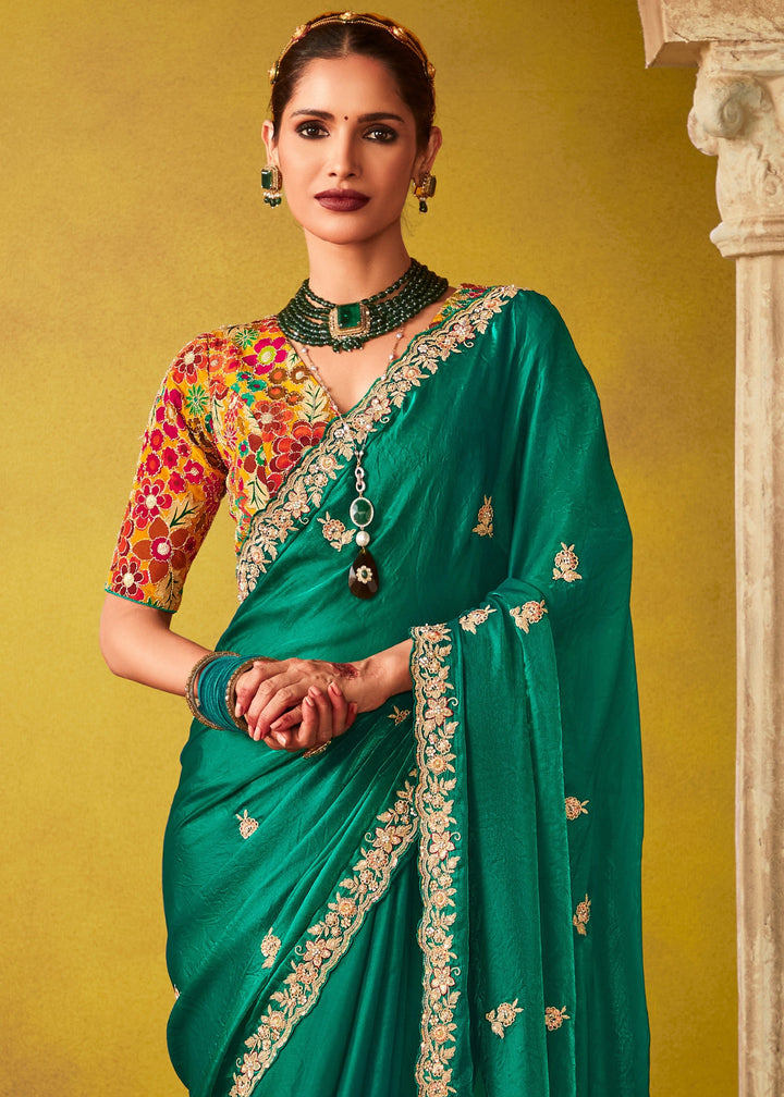 Bottle Green Glass Tissue Silk Saree