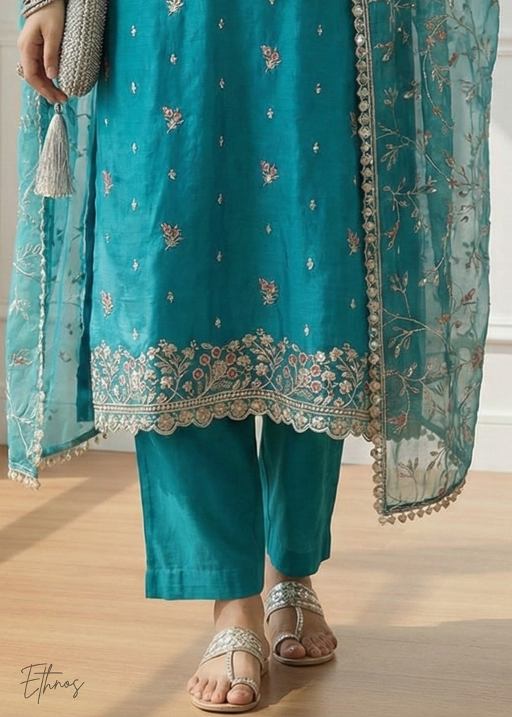 Sky Blue Organza Salwar Suit