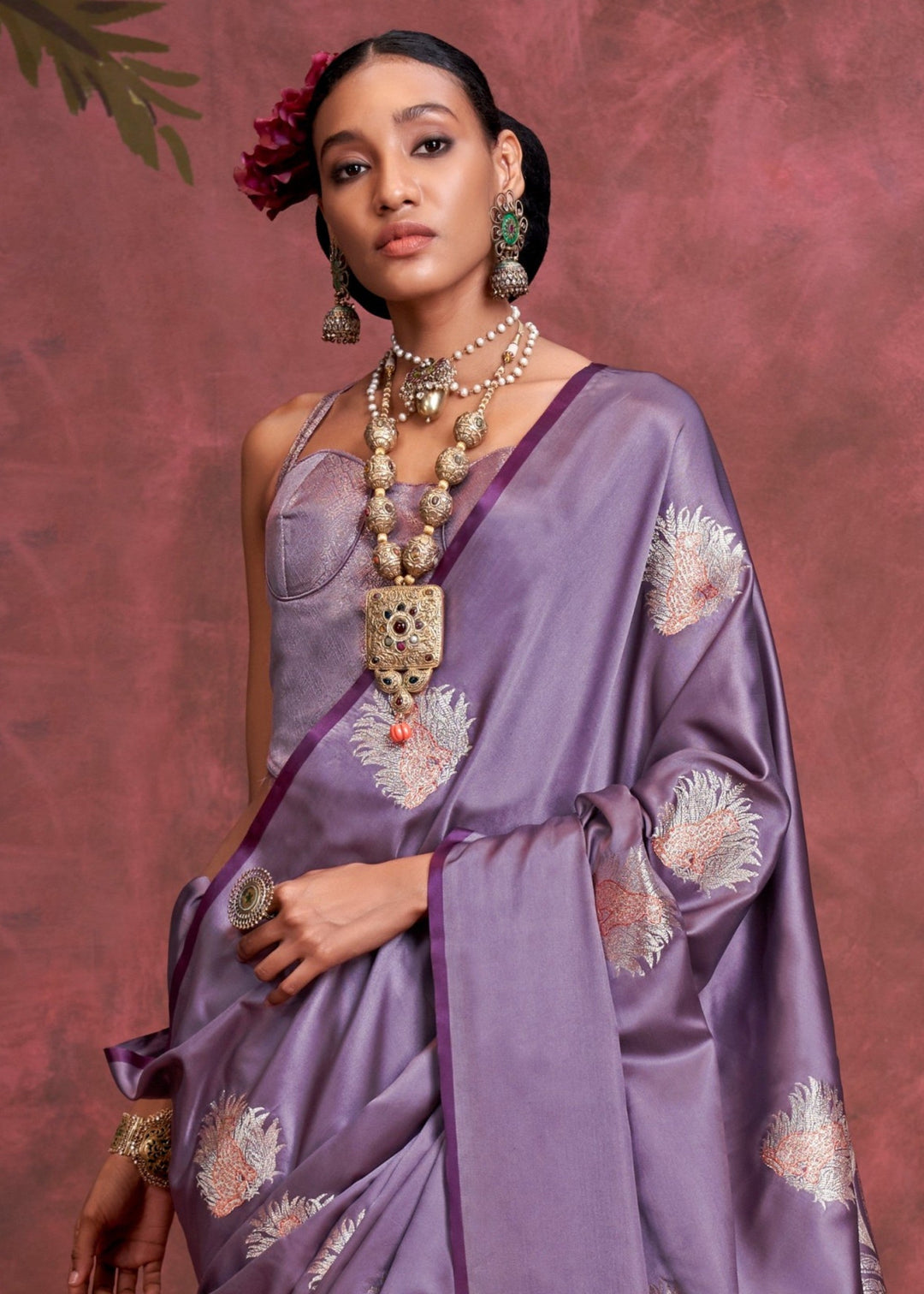 Sunset Purple Satin Banarasi Silk Saree