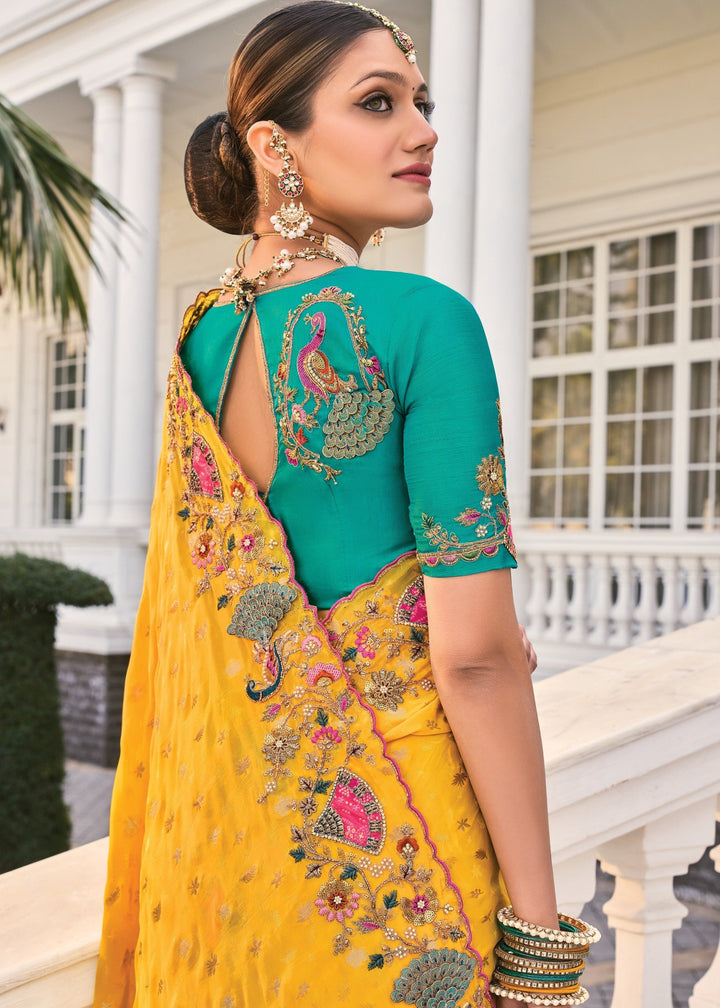 Yellow Crepe Silk Saree