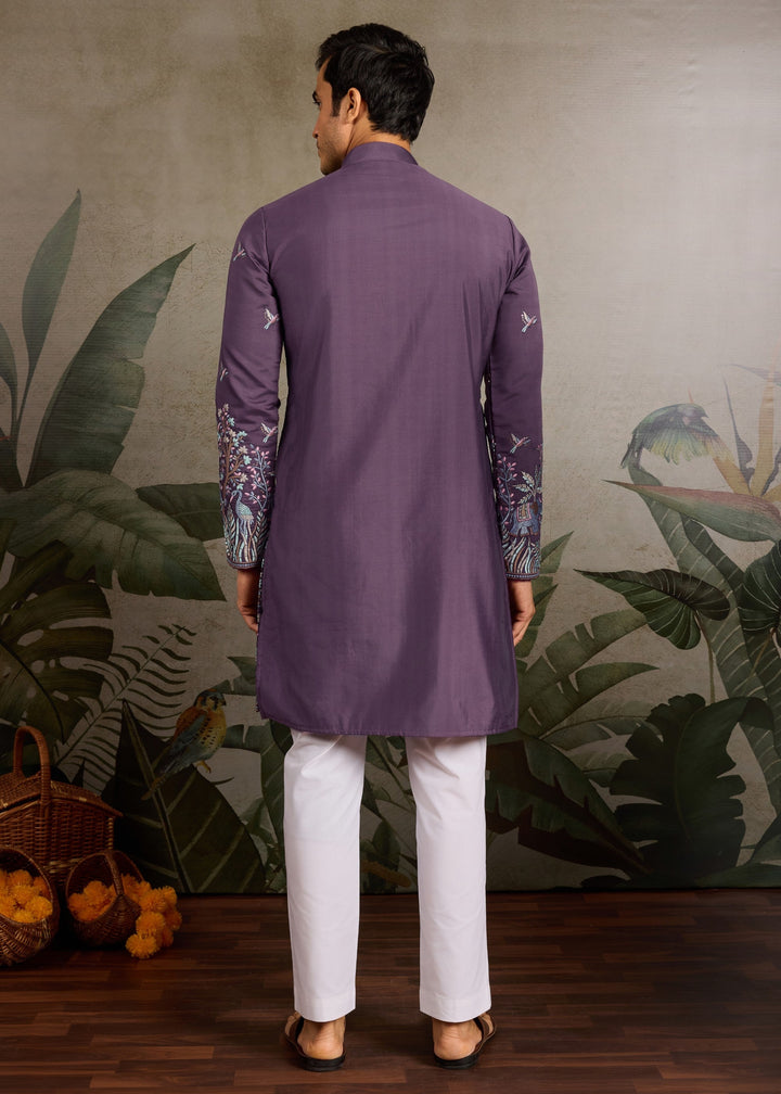 Dusty Plum Mens Silk Kurta with Pant