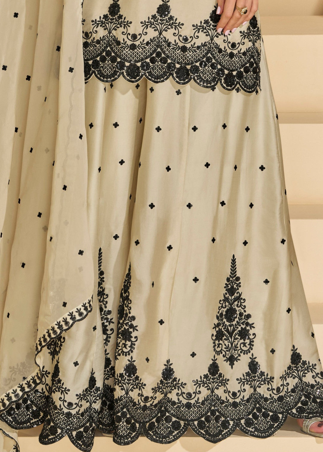 Creamy White Premium Real Chinnon Silk Heavy Look Salwar Suit