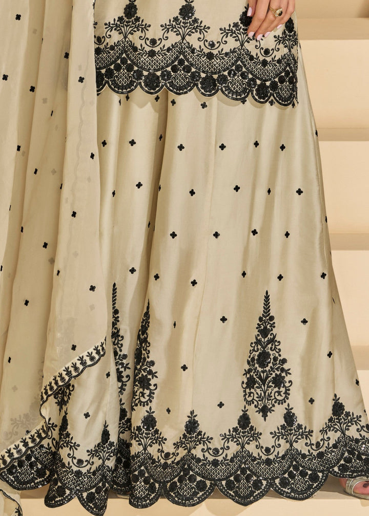 Creamy White Premium Real Chinnon Silk Heavy Look Salwar Suit