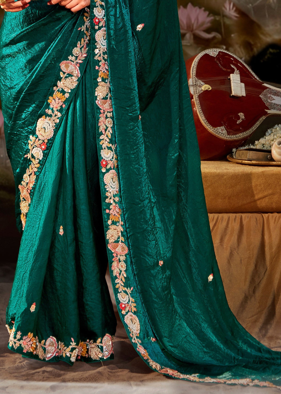 Multi-Shade And Green Cotton Silk Saree