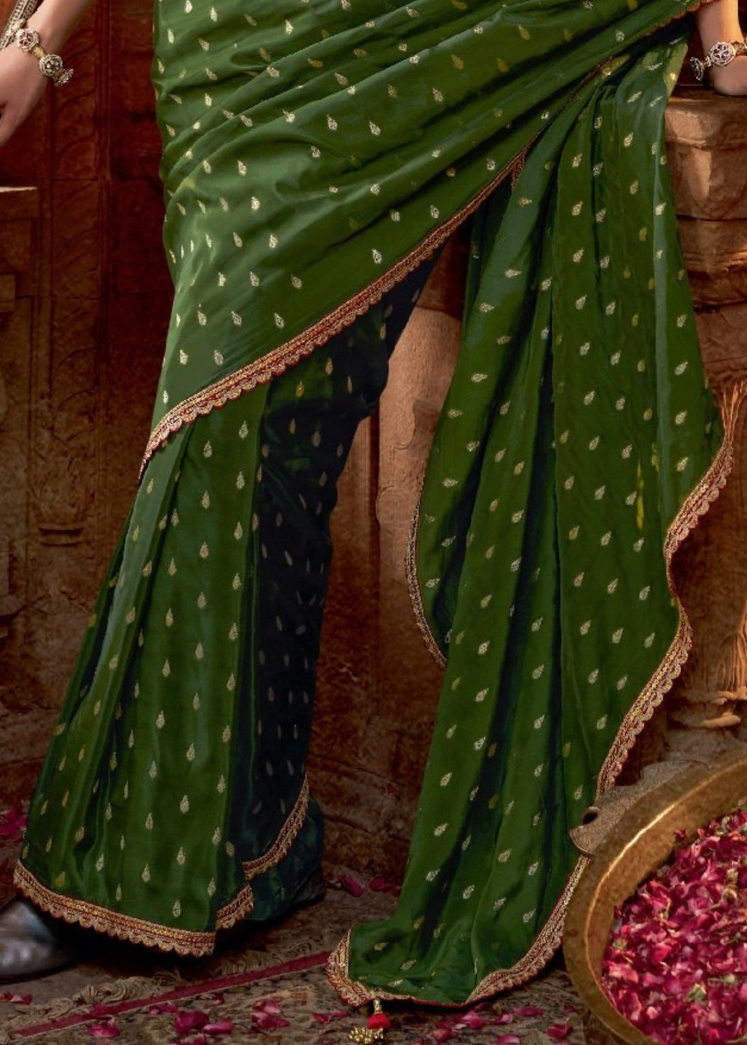 Mehendi Viscose Crepe Silk Saree