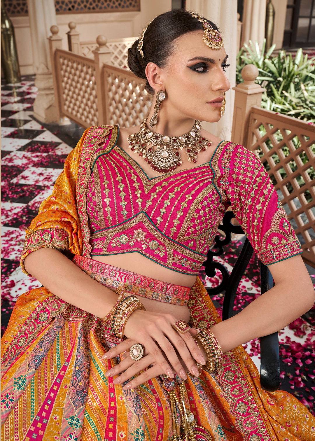 Mustard Yellow Banarasi Silk Lehenga with Zarkan & Cutwork