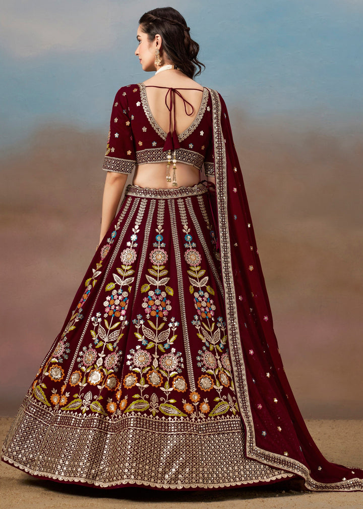 Maroon Georgette Lehenga With Dupatta