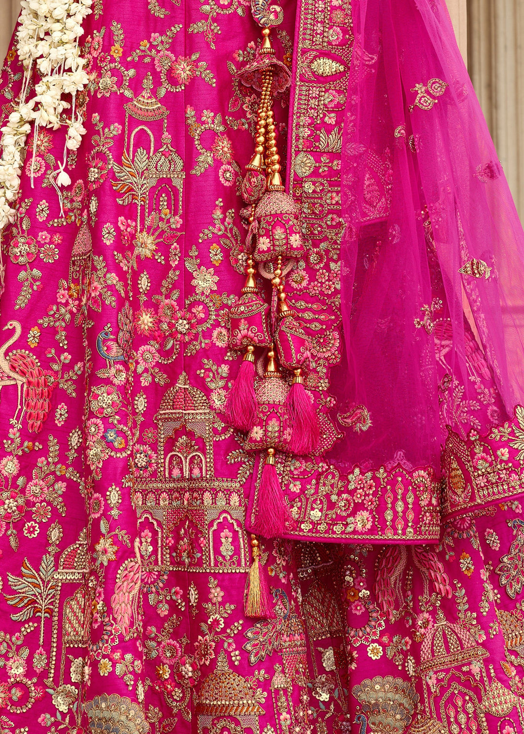 Magenta Pink Heavy Bridal Silk Lehenga With Khatli And Embroidery Work