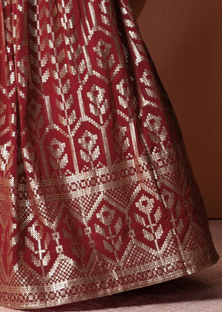 Maroon Red Georgette Lehenga Choli With Sequins And Thread Embroidery Work