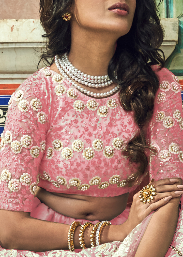 Crepe Pink Soft Net Lehenga Choli with Thread & Pearl work