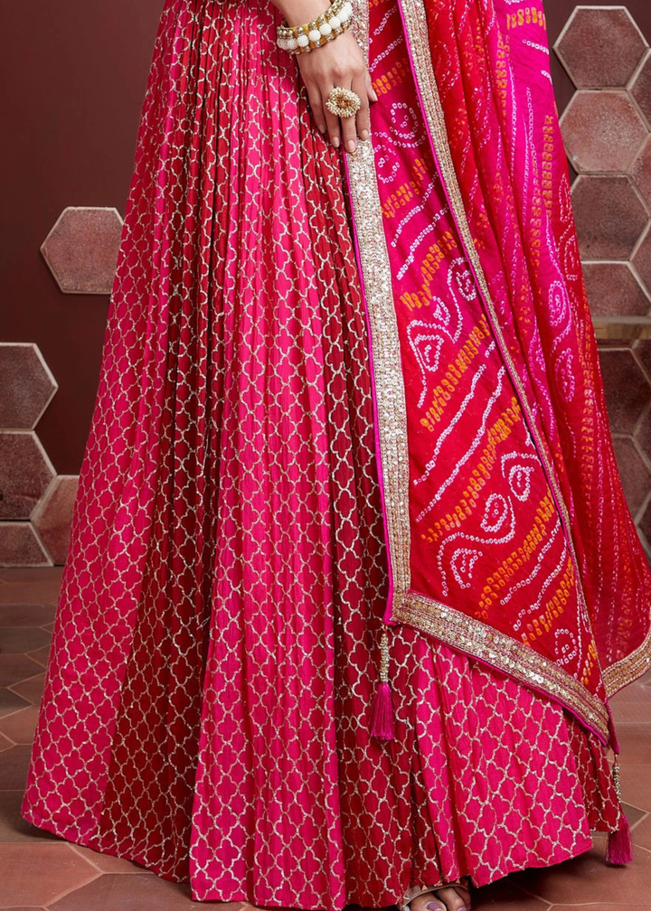Magenta Pink Chinon Silk Lehenga Choli with Sequins & Mirror work