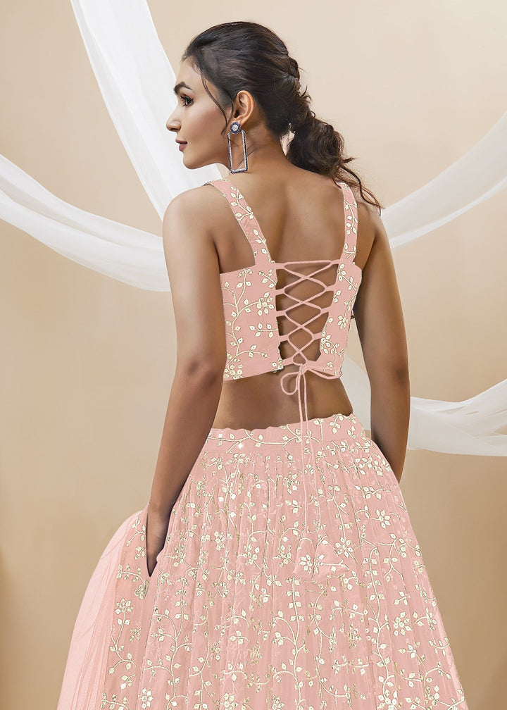 Blush Pink Georgette Lehenga Choli With Sequins Zari Embroidered Work