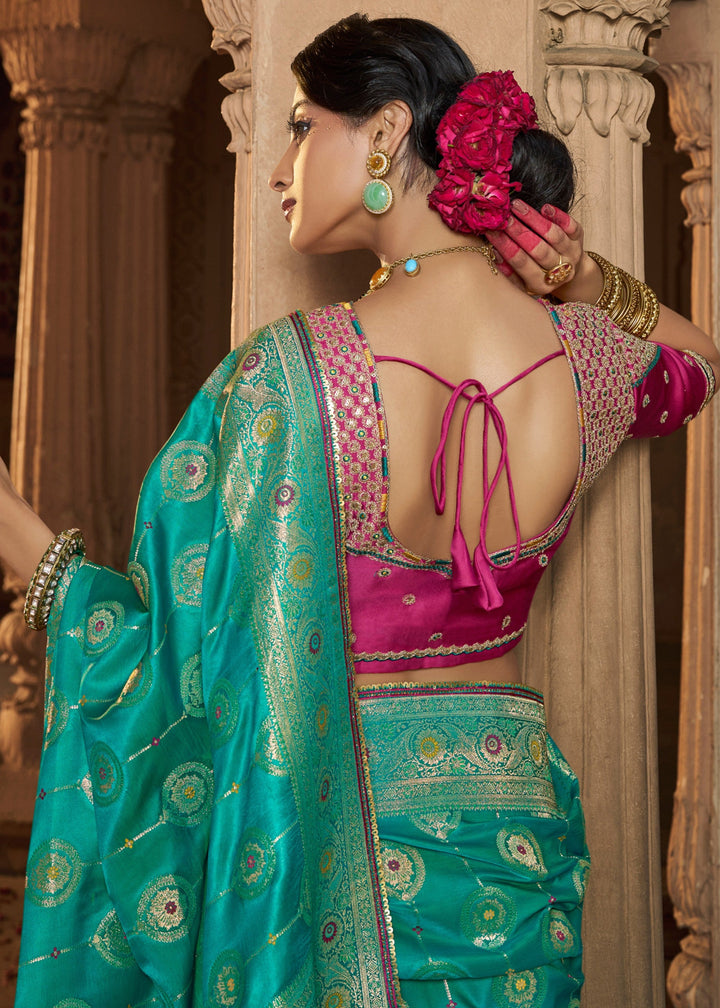 Persian Green Satin Silk Saree