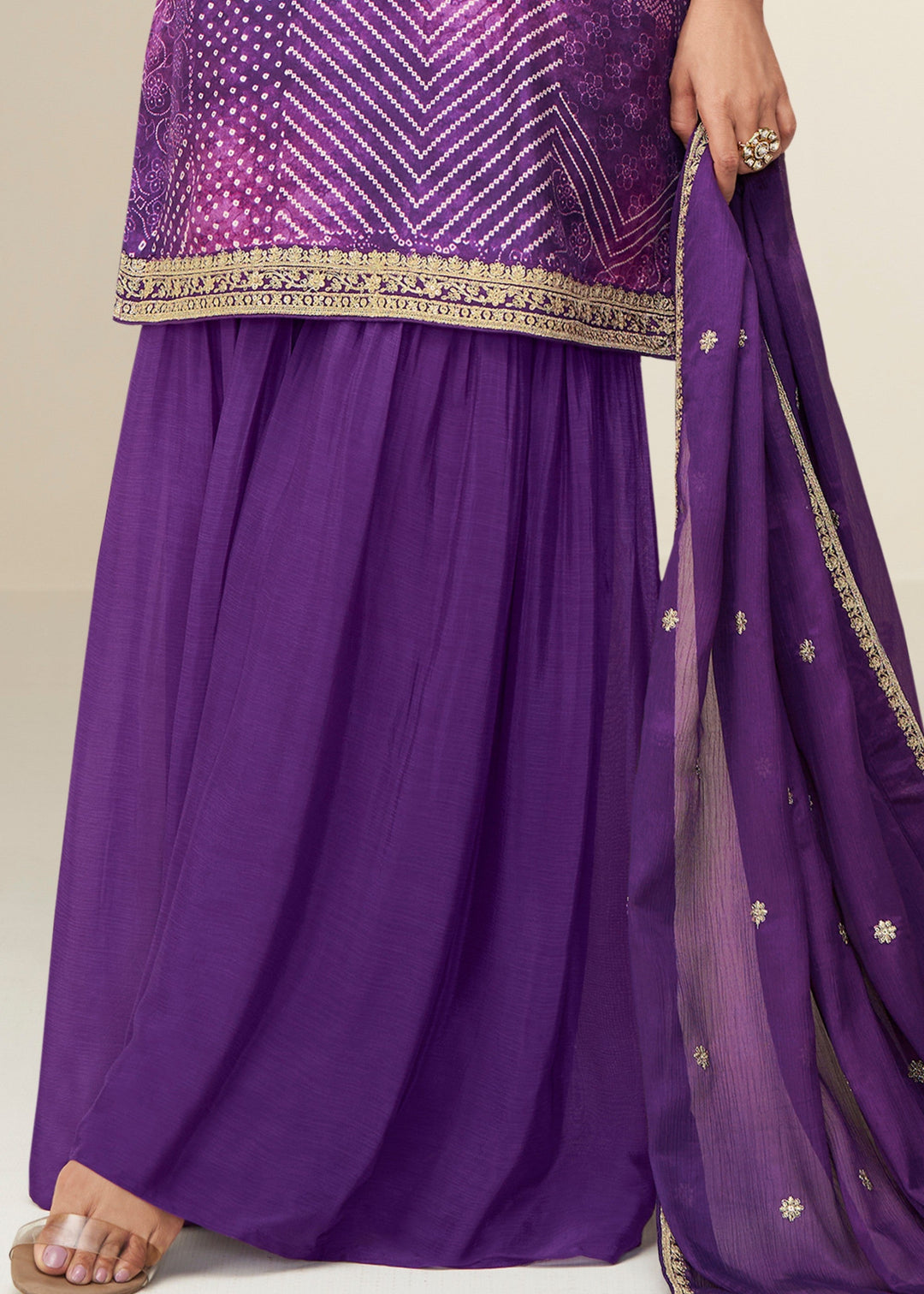 Dark Purple Chinon Silk Sharara Suit