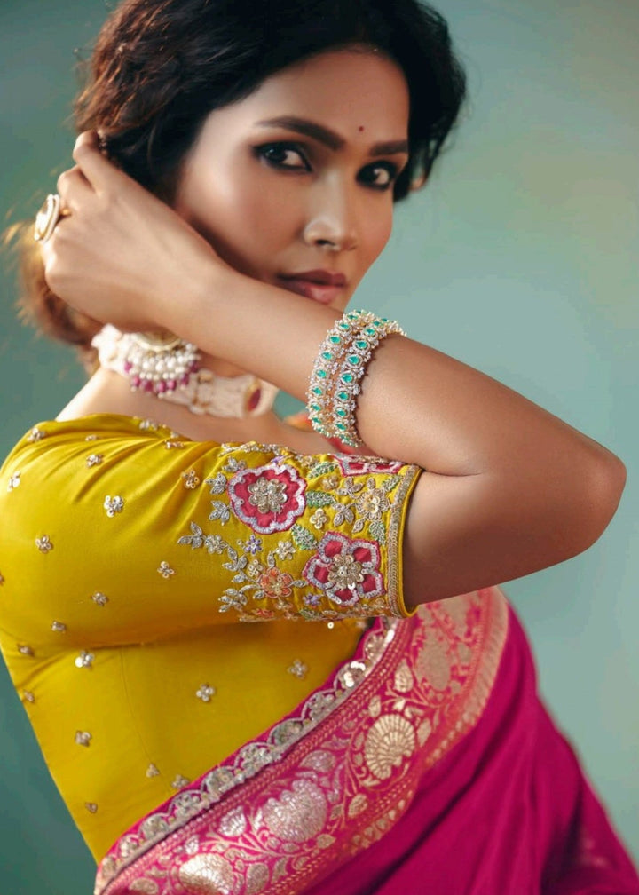 Fuchsia Pink Viscose Dola Silk Saree