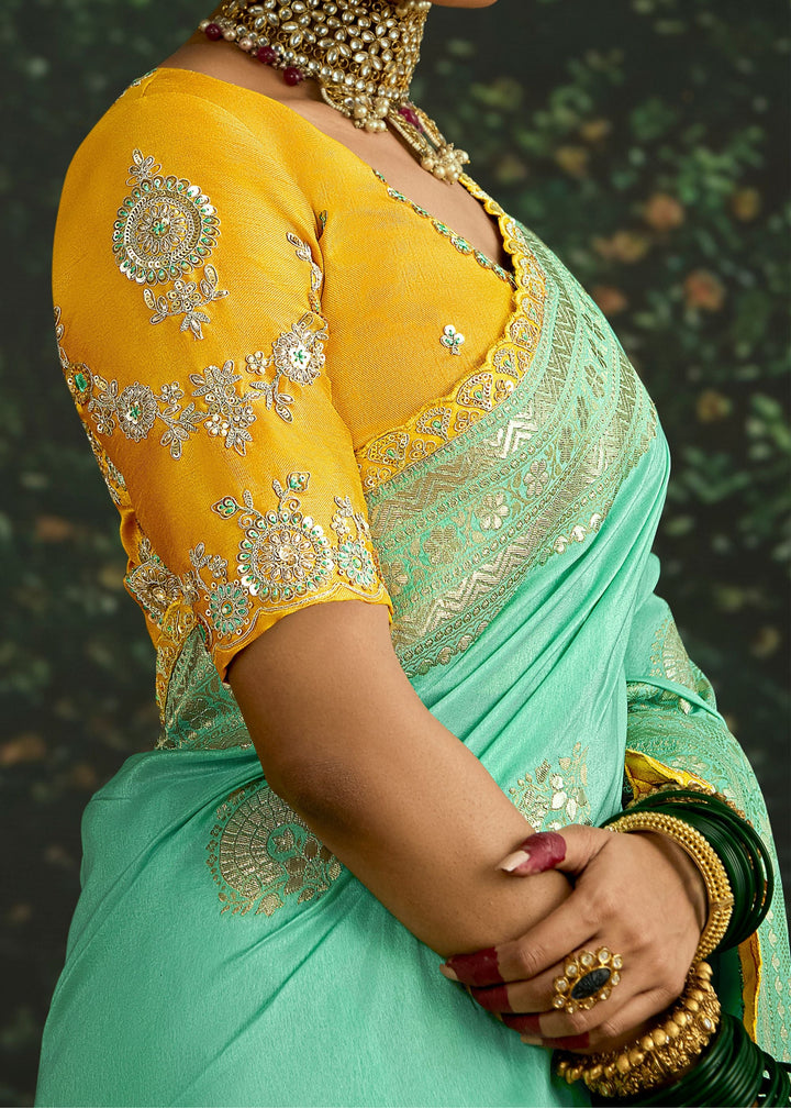 Pastel and Yellow Viscose silk Saree