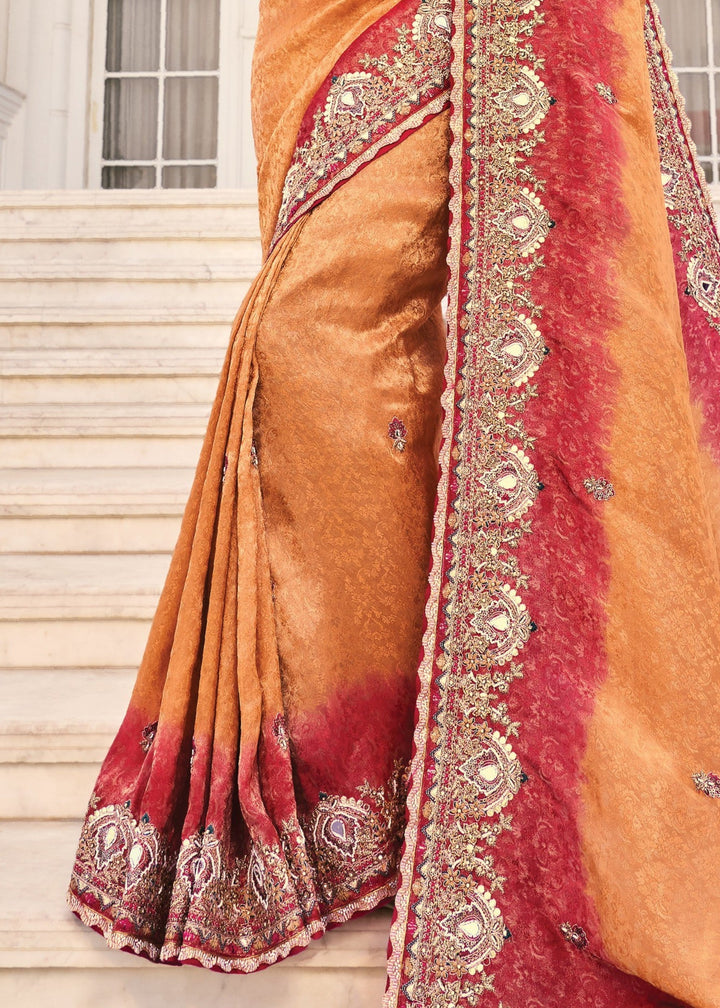Peach Pink Crepe Silk Saree