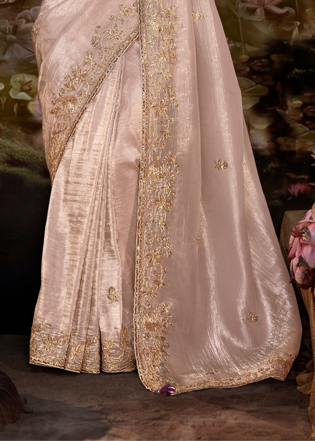 Purple And Cream Cotton Silk Saree