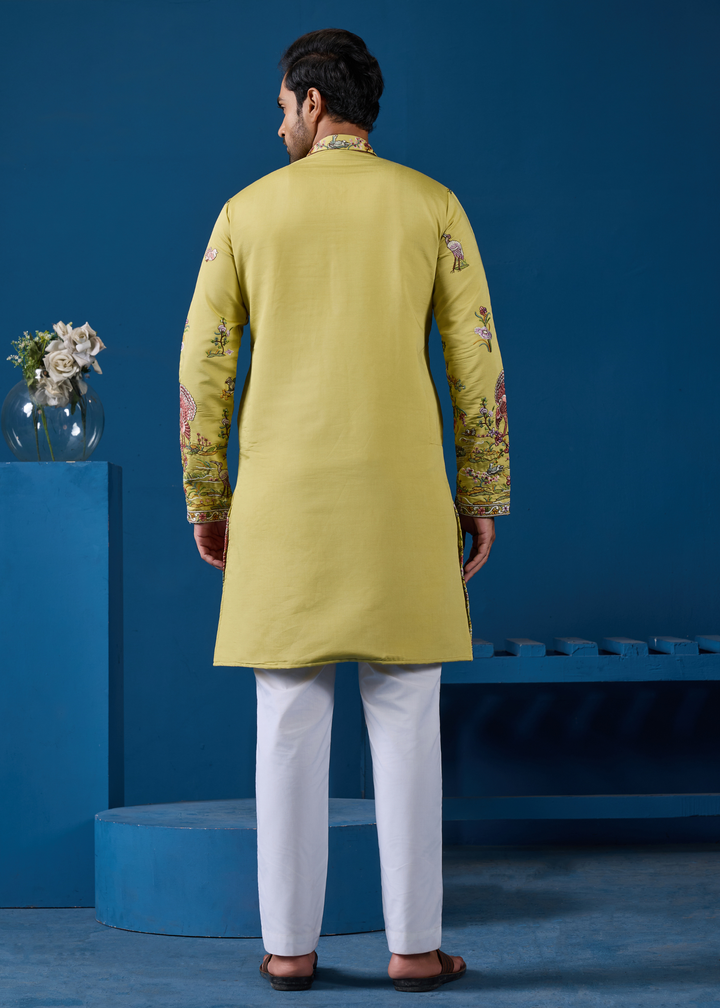 Chartreuse Yellow Mens Wear Kurta with Pant