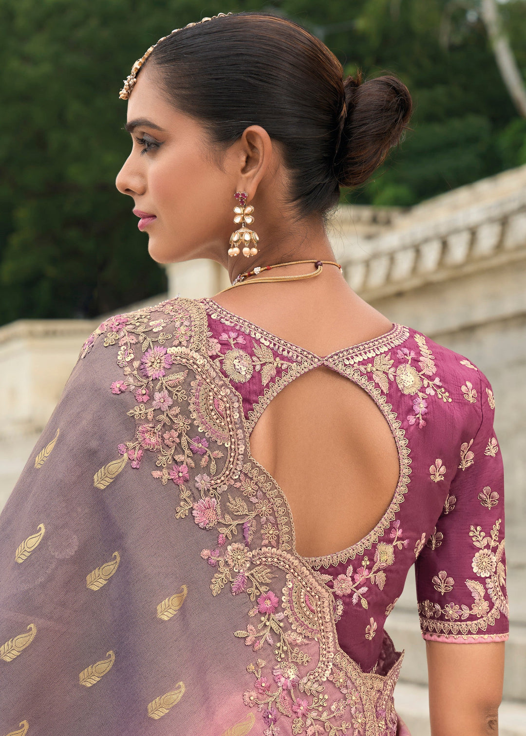Mauve Purple And Pink Viscose Tissue Silk Saree