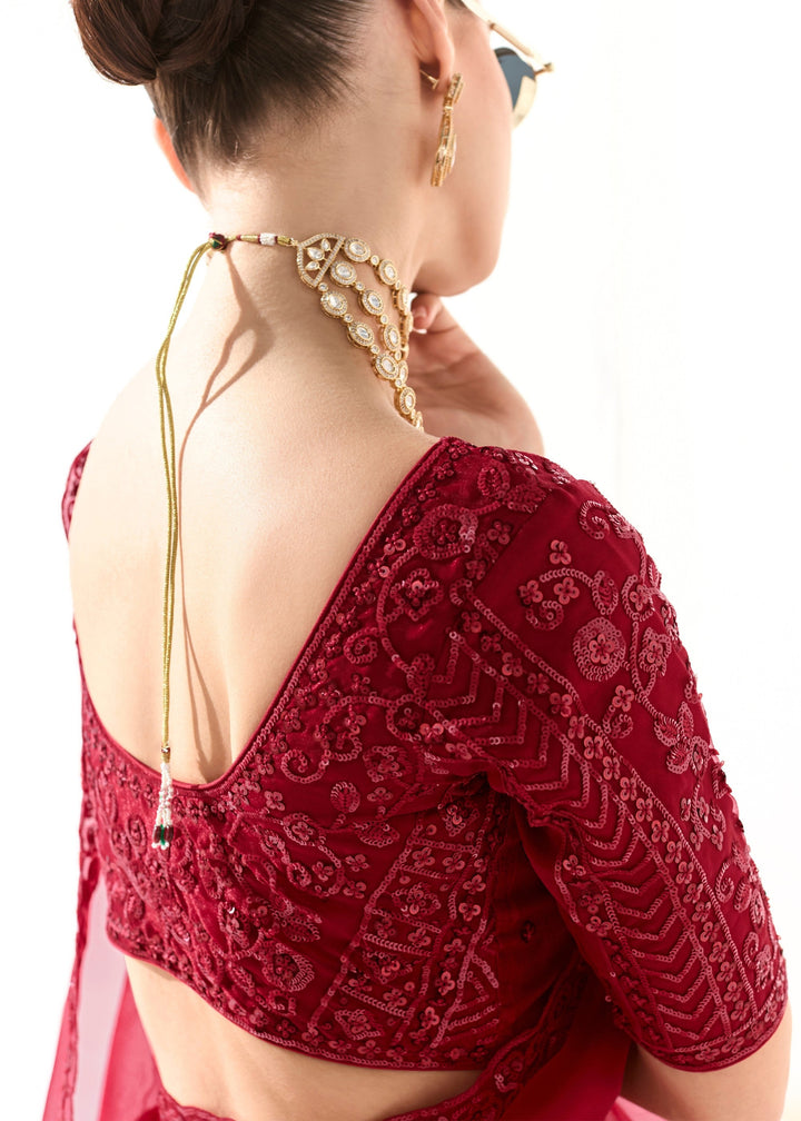 Raspberry Pink Organza Tissue Silk Saree