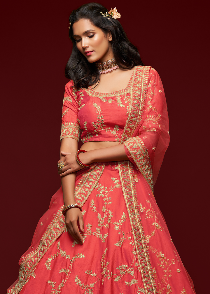 Gajri Pink Silk Lehenga Choli with Thread,Zari,Dori & Sequins work