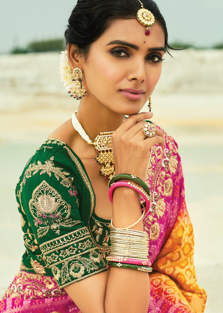 Yellow & Pink Georgette Bandhej Saree