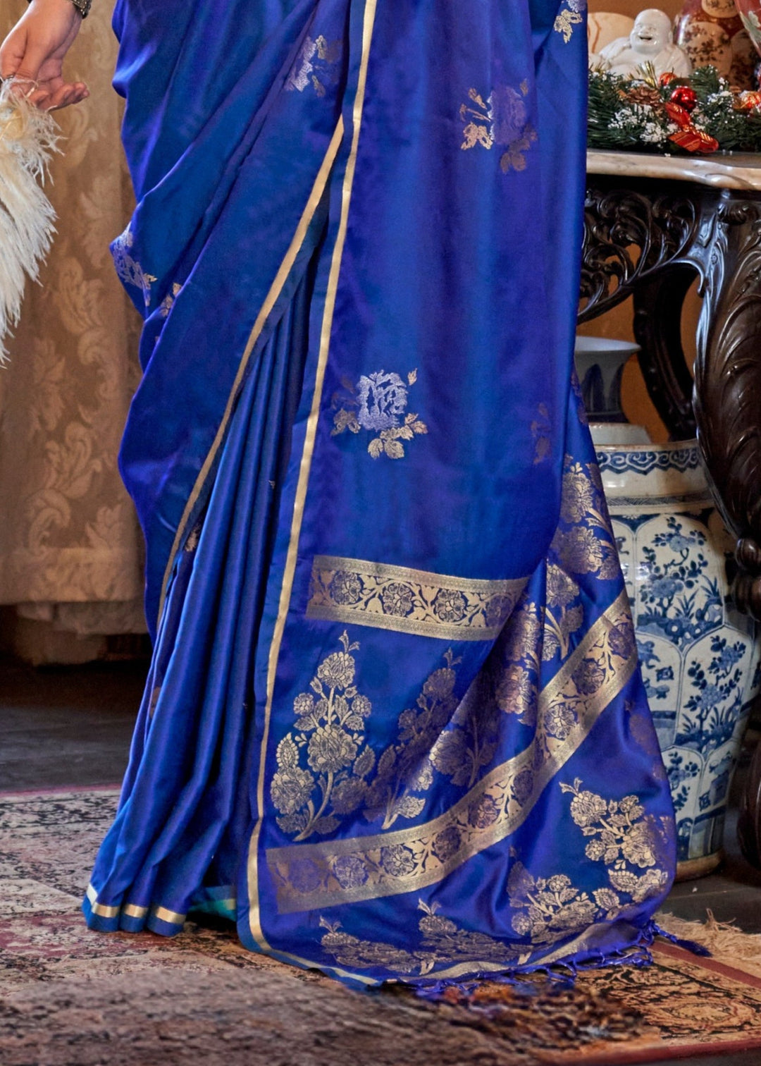 Bright Blue Satin Silk Saree