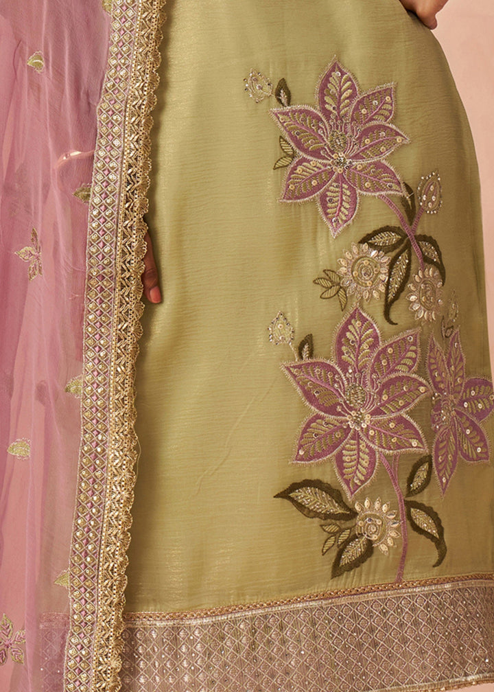 Pistachio Green Embroidered Silk Salwar Suit
