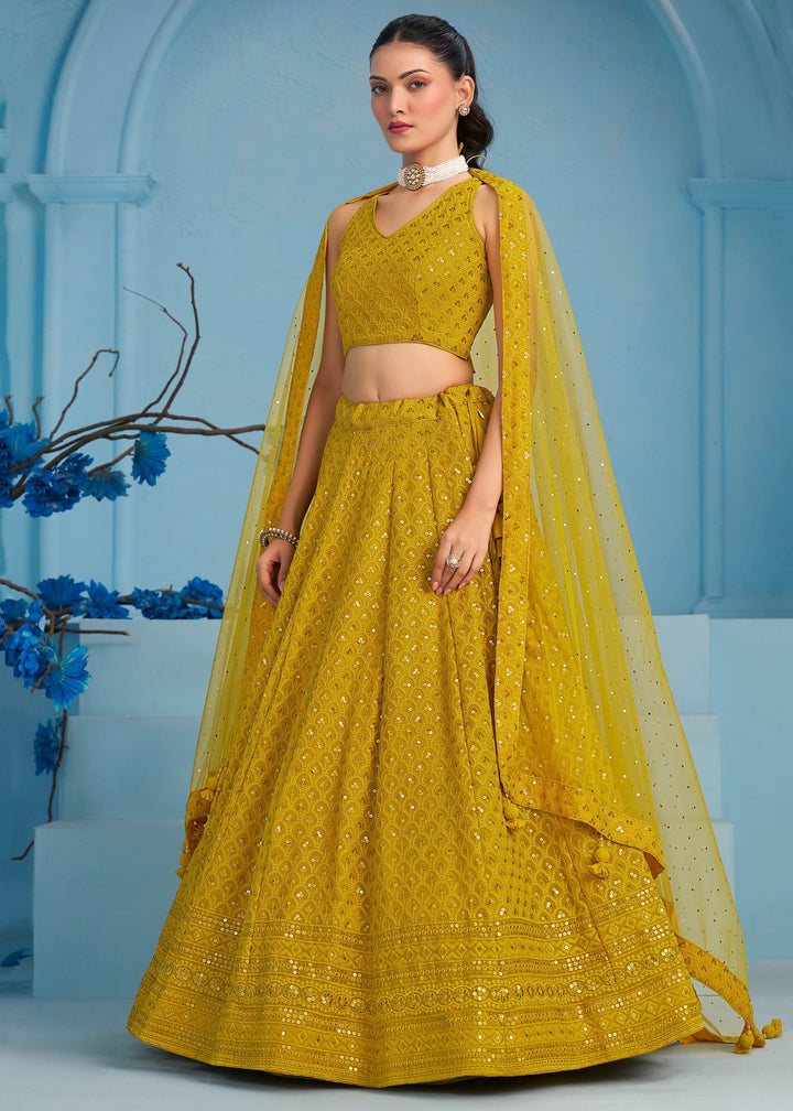 Yellow Georgette Lehenga With Dupatta