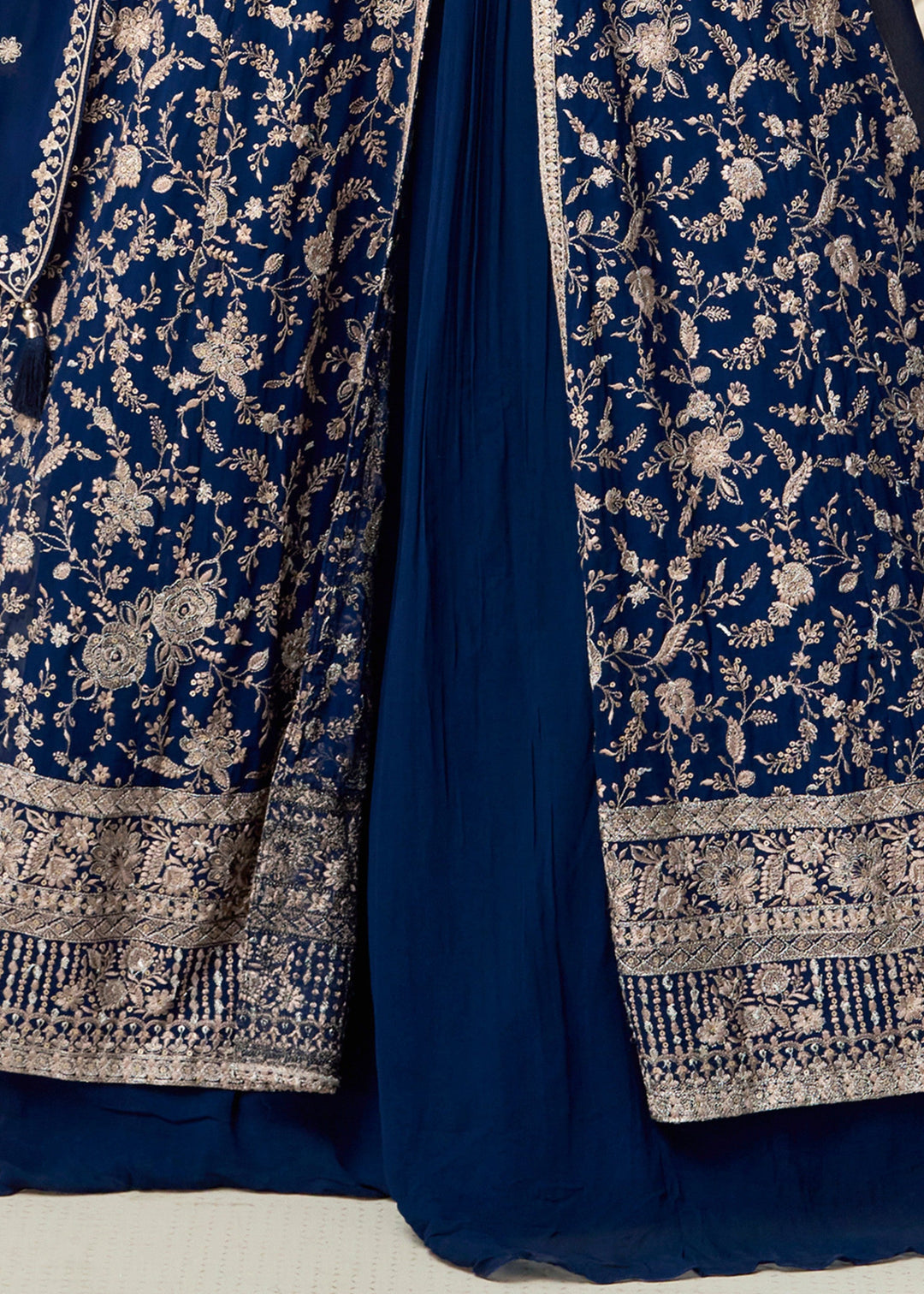 Navy Blue Georgette Anarkali Slit Cut Suit With Thread Embroidered Work