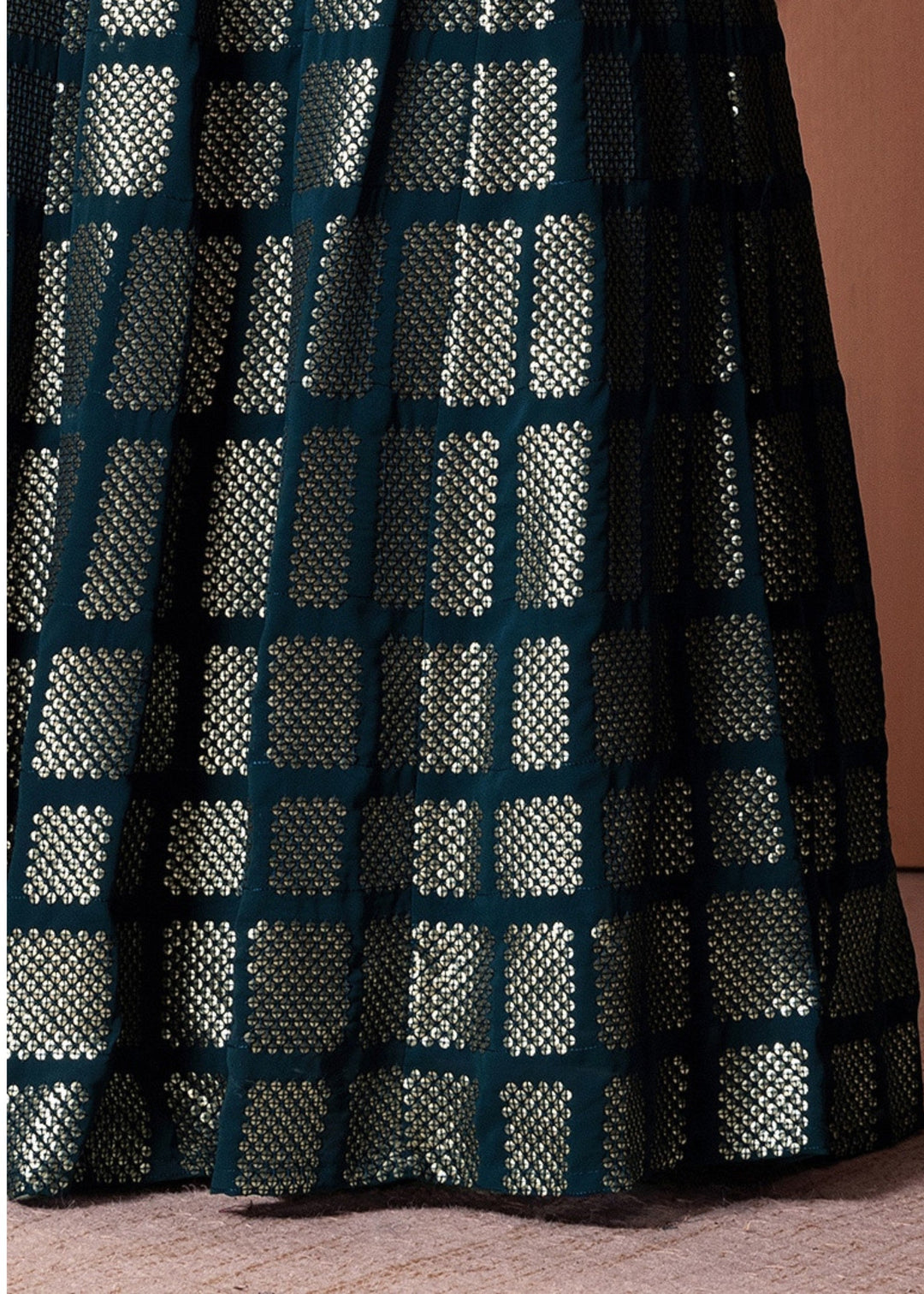 Teal Blue Georgette Lehenga Choli With Sequins And Thread Embroidery Work