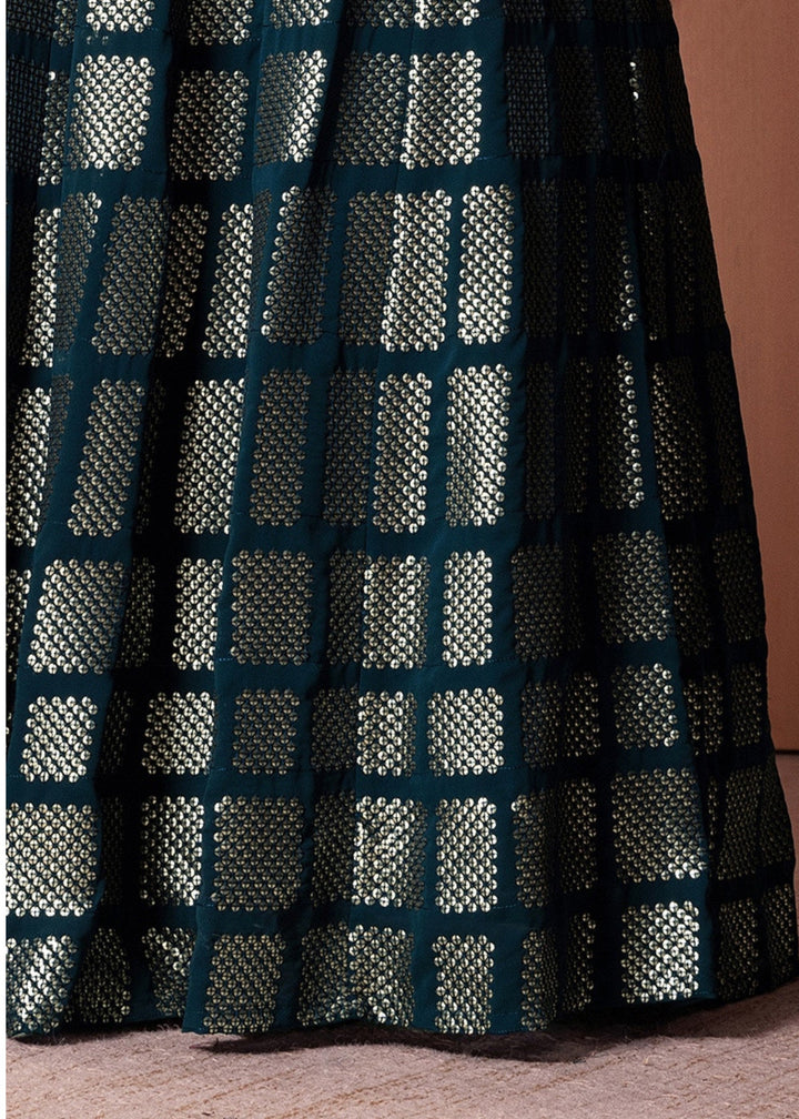 Teal Blue Georgette Lehenga Choli With Sequins And Thread Embroidery Work