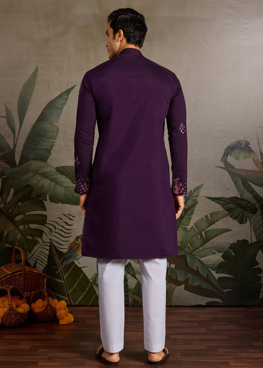 Deep Purple Mens Wear Silk Kurta with Pant