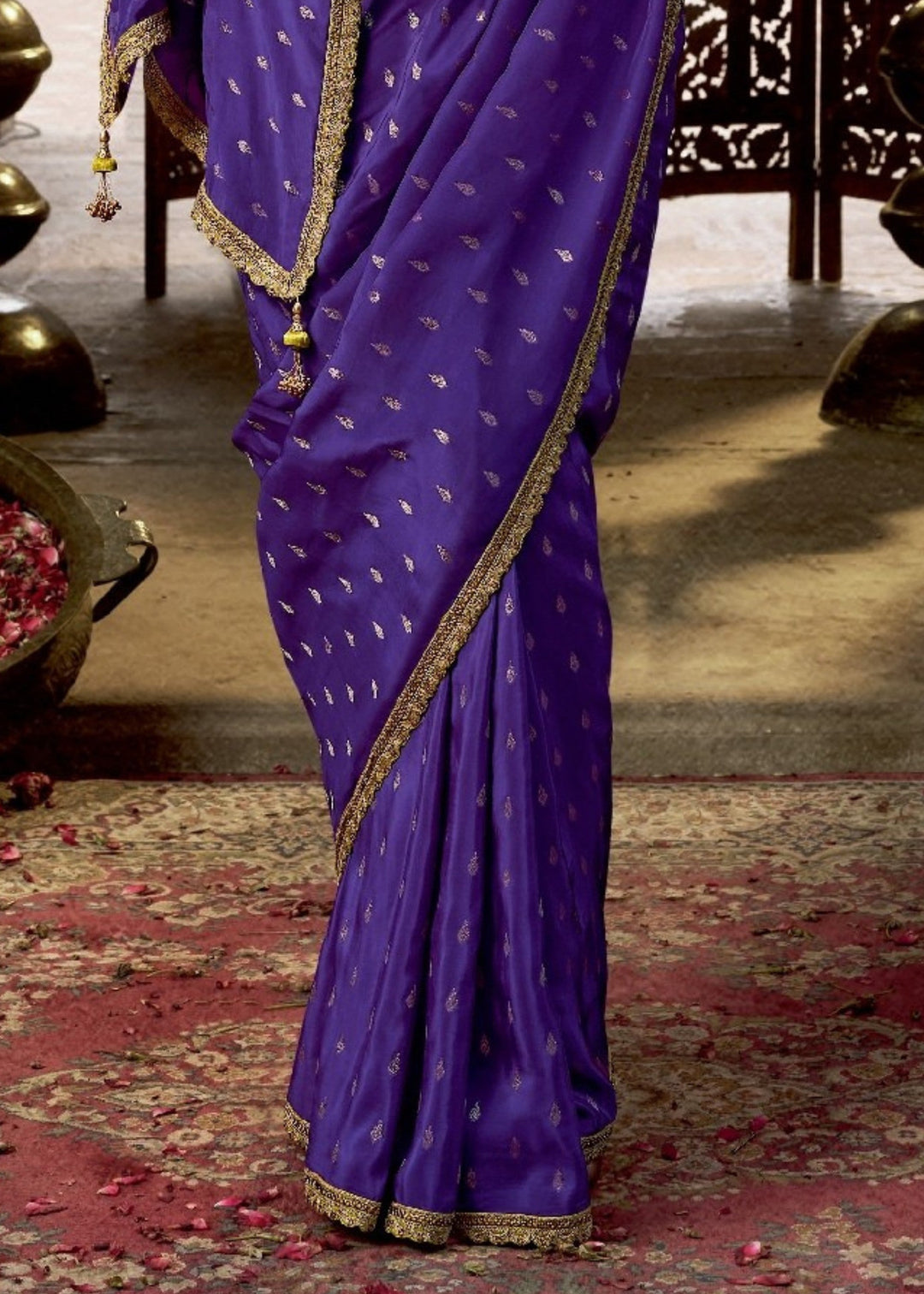 Purple Viscose Crepe Silk Saree