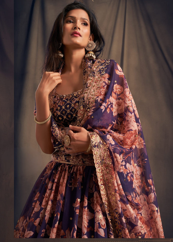 Purple Organza Lehenga with Dupatta