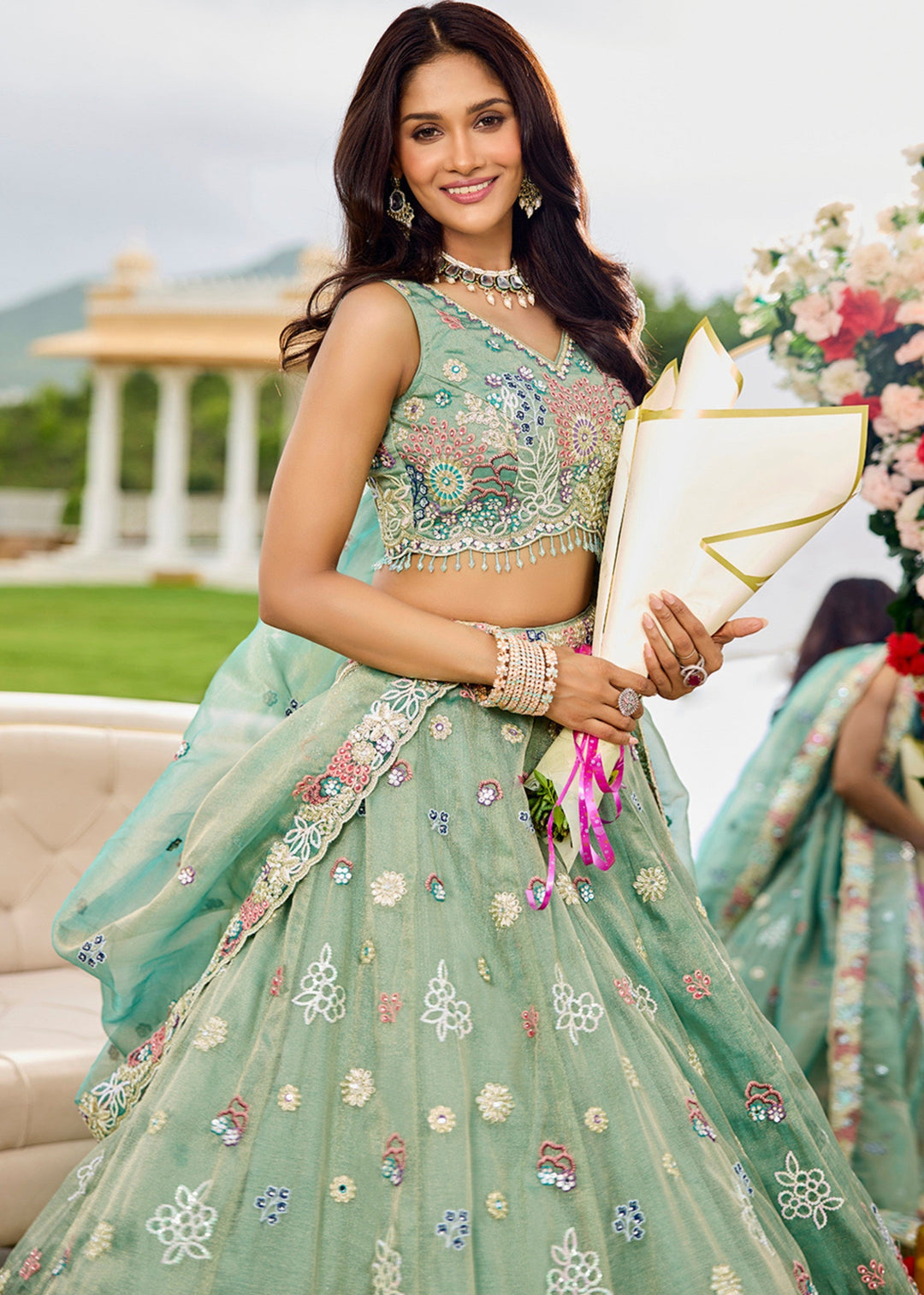 Limegreen Satin Silk Lehenga Choli